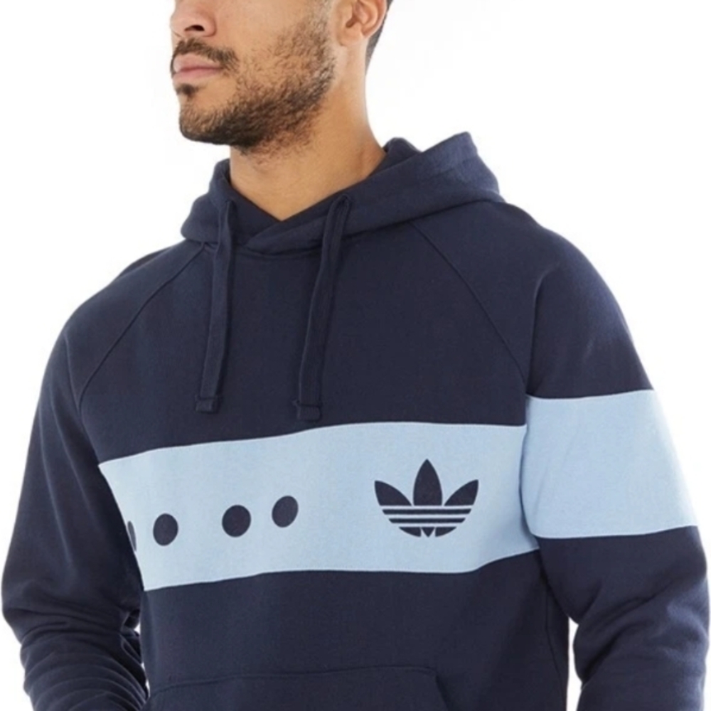 Adidas Men's Dark and Light Blue Hoodie